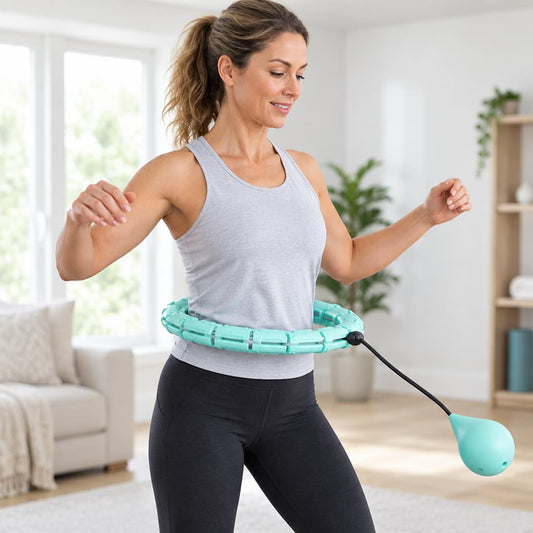 Femme souriante utilisant un cerceau fitness ultra-léger vert
