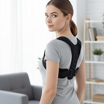 Correcteur de posture ergoflex noir femme de dos